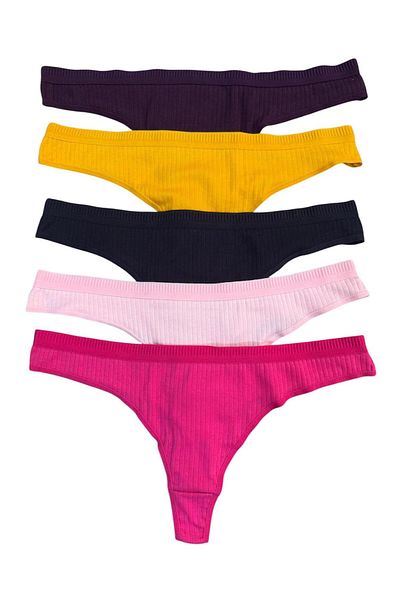 Miss Blue Moon Cotton Corded Non-Trace Elastic Thong 5 Pack 1450