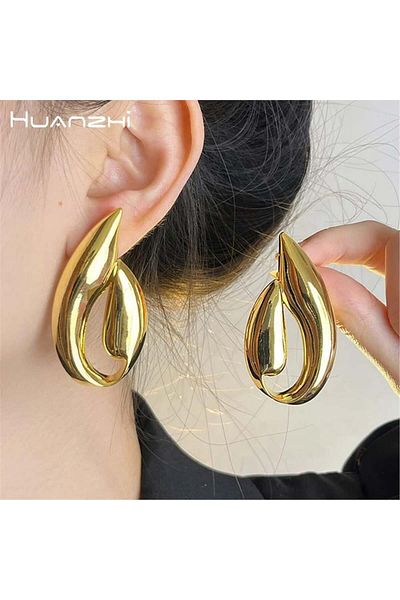 Pelin Aksesuar Gold Large Drop Earrings