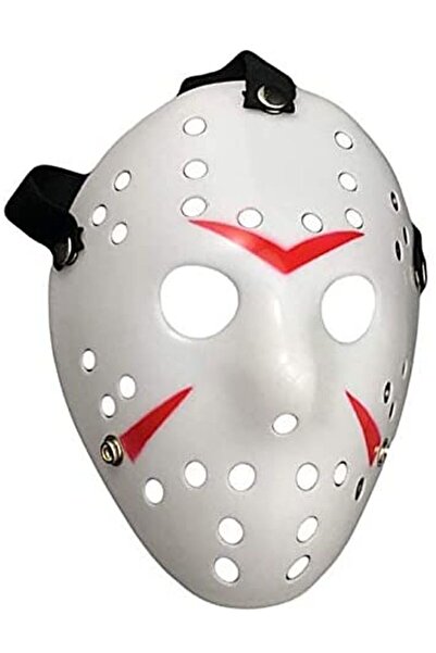 Skygo Beyaz Renk Kırmızı Çizgili Tam Yüz Hokey Jason Maskesi Hannibal Maskesi