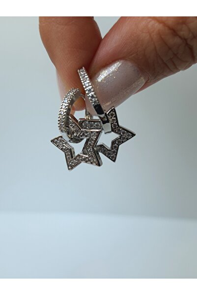 kurukafagift Yıldız Halka Taşlı Çift Küpe