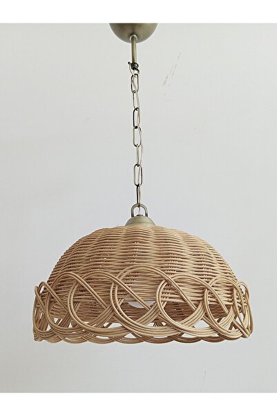 Turkish Belkıs Rattan Rattan Bambu Hasır Sarkıt Avize 35 Cm Zincirli Eskitme Sarkıt