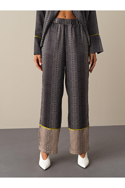 Xint Kadın Siyah Desenli Saten Pantolon