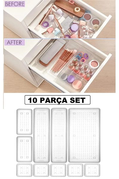 Bayev Bade 10 Piece Set - Cosmetic Organizer Drawer Jewelry (1-2-2-5) Pen Holder and Cutlery Organizer