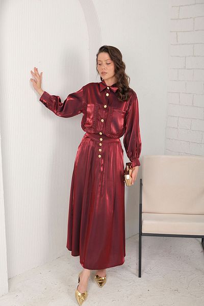 Melike Tatar Shiny Claret Red Skirt Set - 3-3123