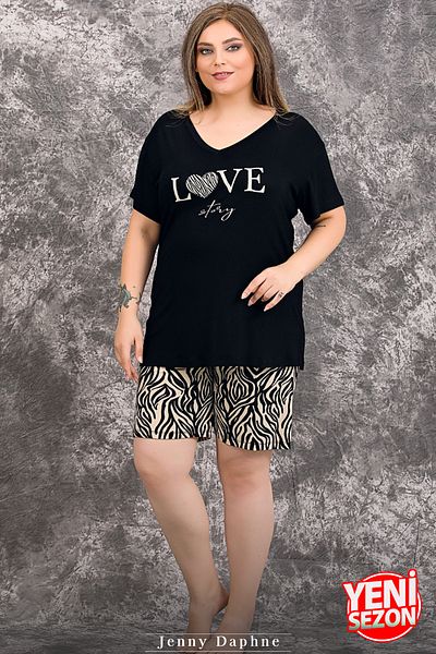 Jenny Daphne Lady Plus Size Zebra Print Short-Sleeve V-Neck Shorts Pajama Suit 10422