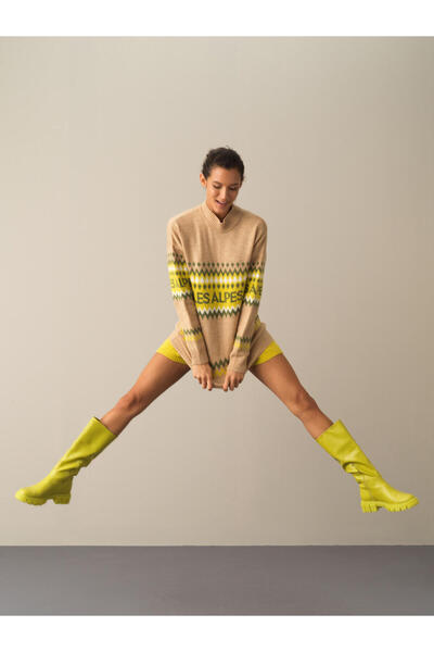 Xint Kadın Bej Regular Fit Desenli Kazak