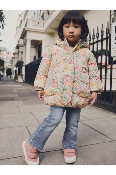 Next Baby Organic Cotton Padded Waterproof Floral Yellow Girl's Coat Alye25130