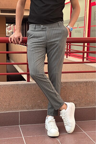 inpool Erkek Antrasit Renk Italyan Kesim Kaliteli Esnek Likralı Bilek Boy Kumaş Pantolon