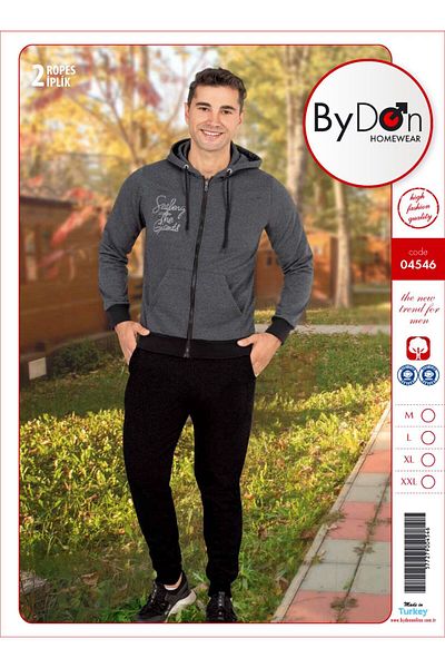 ByDon Ανδρικό σετ αθλητικής φόρμας με μακρυμάνικο κουκούλα με φερμουάρ - Ριμπ μανίκια και αστράγαλοι