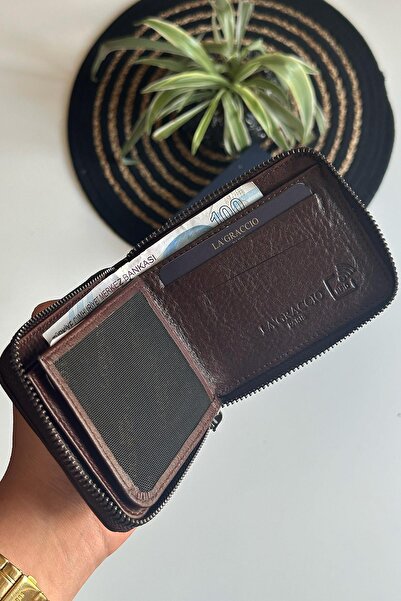 La La'Graccio Paris La'Graccio Paris Lancy Men's Zippered Rfid Protection Genuine Leather Wallet Brown
