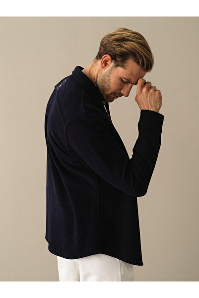 Xint Erkek Lacivert Pamuk Dokulu Fit Cepli Gömlek Ceket