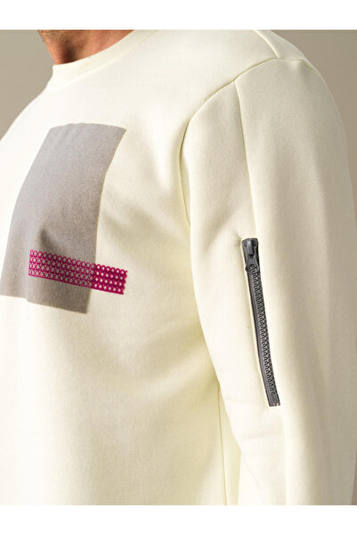 Xint Erkek Ekru Pamuk Dokulu Regular Fit Baskılı Sweatshirt