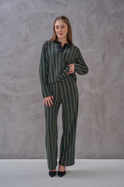 SHUGAA Women's Polo Neck Groove Foot Patterned Design Comfortable Fit Set