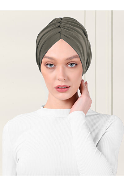 ada sanatsal Plain Drawstring Practical Hijab Bonnet - Mildew Green