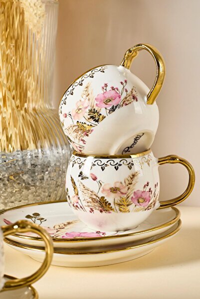 Perotti Jardim Porselen 6 Kişilik İkramlı Kahve Fincanı Takımı