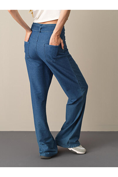 Xint Kadın Mavi Pamuk Dokulu Pamuklu Regular Fit Pantolon