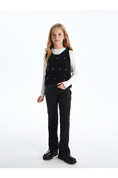 LC Waikiki Black Crew Neck Girl's Knitwear Sweater