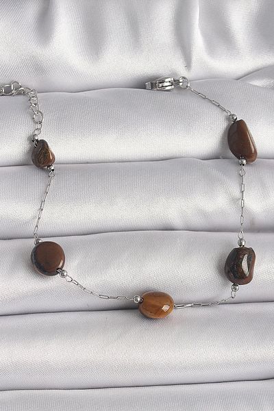 Clariss 316L Steel Silver Color Chain Brown Natural Stone Model Women's Bracelet