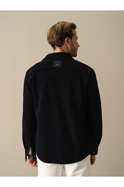 Xint Erkek Lacivert Pamuk Dokulu Fit Cepli Gömlek Ceket