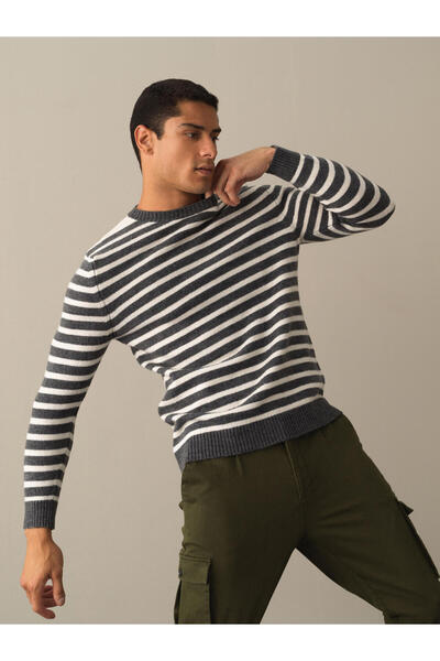 Xint Erkek Antrasit Regular Fit Çizgili Kazak
