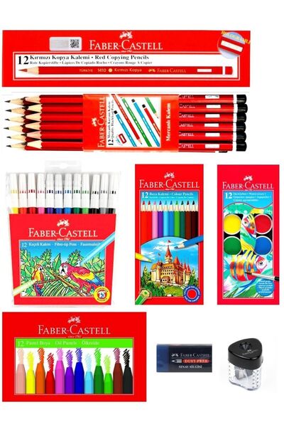 Faber Castell Faber-castell Mercanlı Kurşun Kalem Kırmızı Kalem Ve 12 Li Kuru...