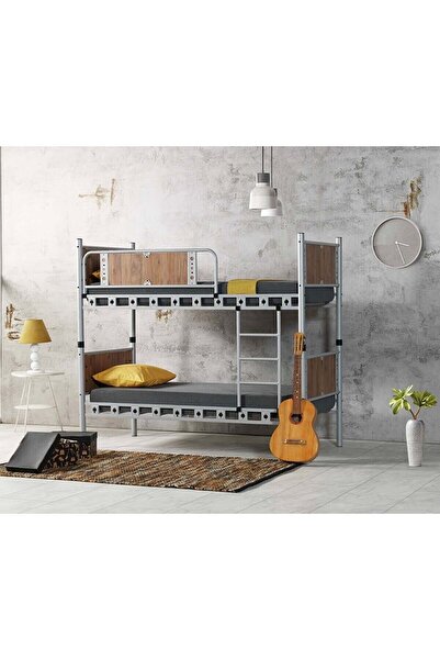 ARGİMO Elegan Genç Çocuk Odası Ahşap Başlıklı Metal Ranza Ve Karyola 90x200