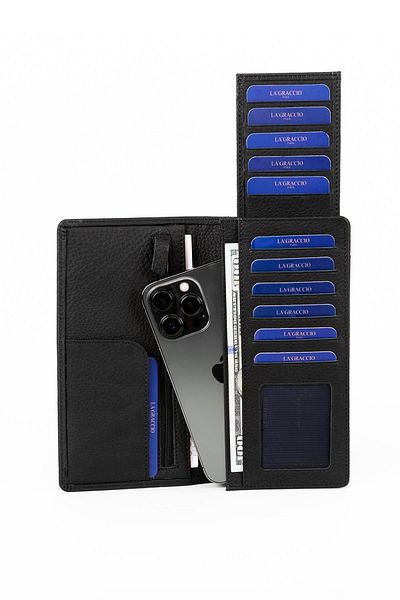 La La'Graccio Paris La'Graccio Paris Nova - Genuine Leather Black Card Holder Wallet with Phone Bowl