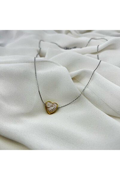 FM Bijuteri Women's Steel Necklace Pearlescent Heart