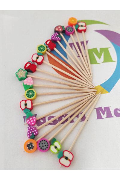 BEYHAN BAYHAN 50 Adet Dekoratif Karışık Meyveli Fimo Boncuklu Kokteyl Kürdanı...