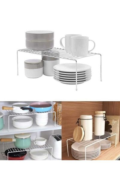 METALAY Organizator alb pentru dulap din 2 piese - blat, baie, farfurii, pahare si organizare pentru bucatarie