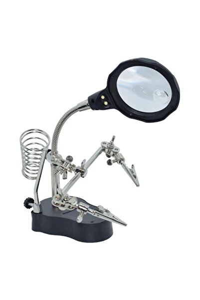 Hatfon Elektronik TE-801 Mini Led Işıklı Büyüteçli 3,5x Mercekli Havya Sehpas...