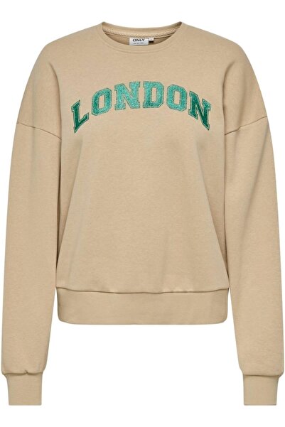 ONLY ONLJOLANA Блестяща блуза с обло деколте и дълъги ръкави L/S Bej15304729