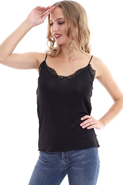 ESCBUTİK Жіночий чорний піджак з підвісною блузою з мереживною обробкою