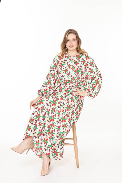 mervemoda Γυναικείο καλοκαιρινό μακρυμάνικο φόρεμα