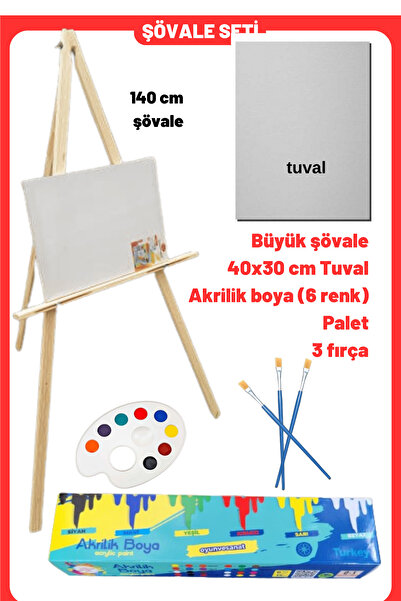 O&S Oyun ve Sanat Eğlen-Üret Resim Başlangıç Akrilik Boya Seti, Büyük Şövale (ŞÖVALYE),tuval (TUAL SETİ) Karne Hediyesi