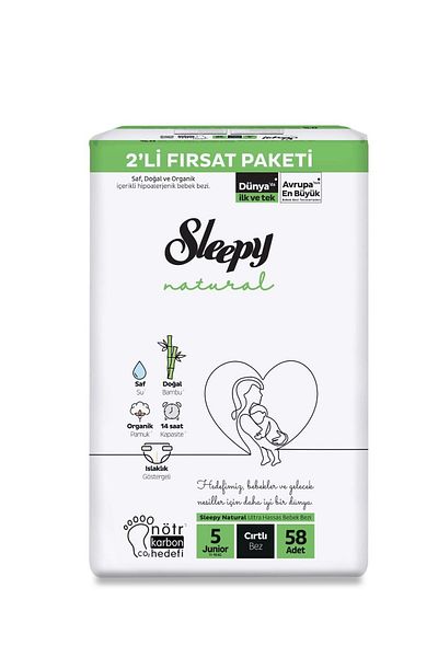 Sleepy Natural Size 5 Junior 58 Pack Baby Diapers