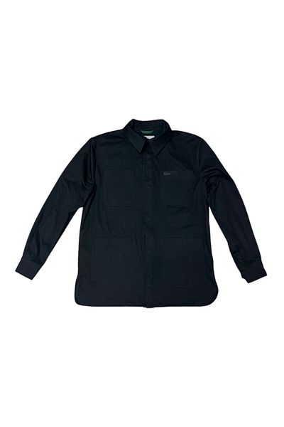 Lacoste قميص أسود بأكمام طويلة وأزرار مغناطيسية
