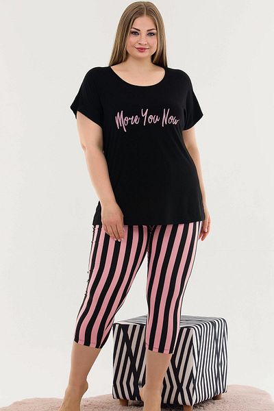 Jenny Daphne Lady Plus Size Short Sleeve Capri Pajamas Set 10587