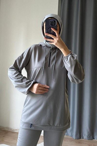BurcuFashion Σετ φόρμας νέον με κουκούλα - με φερμουάρ, καφέ TRN2040-1