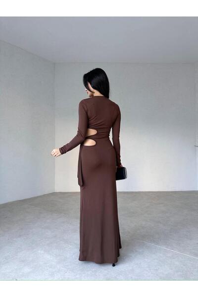 Mooi Butik Φόρεμα Maxi BRANKA με ανοιχτό πλάι 3010 - Bitter Brown