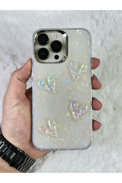 Vip Case iPhone 15 PRO MAX - حافظة كريستالية ثلاثية الأبعاد منقوشة على شكل قلب هولوجرام
