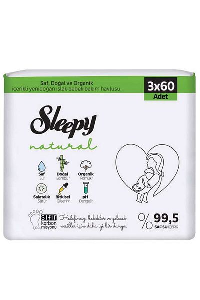 Sleepy Natural Newborn 60 Sheets 3 Pack Wet Wipes