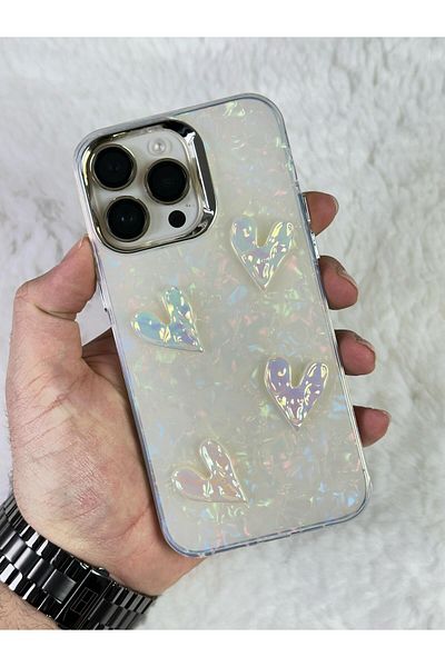 Vip Case iPhone 15 PRO MAX - حافظة كريستالية ثلاثية الأبعاد منقوشة على شكل قلب هولوجرام
