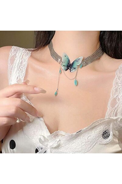 Pelin Aksesuar Yeşil Kelebekli Silver Kolye