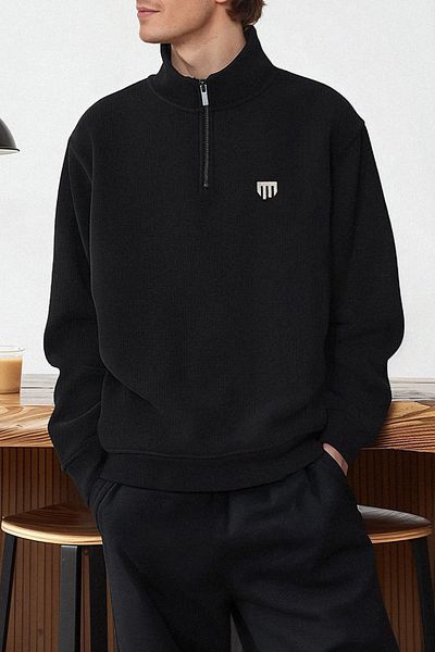Edit by Trendyol Men's Black Sweatshirt - Regular Zipper Collar Tedaw25Sw00070