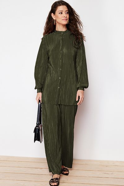 Trendyol Modest Khaki Pleated Knitted Bottom-Top Suit Tctss24Us00040