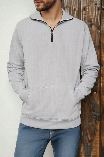 Edit by Trendyol Ανδρικό φούτερ Fleece - Γκρι, γιακάς, Φερμουάρ, Ζεστό - TEDAW25SW00064