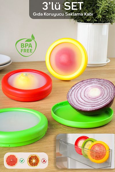 Meleni Home 3-Piece Food Preservative Storage Container - Preserving Freshness Fridge Inside Fruit Vegetable Tomato Onion Lemon Container