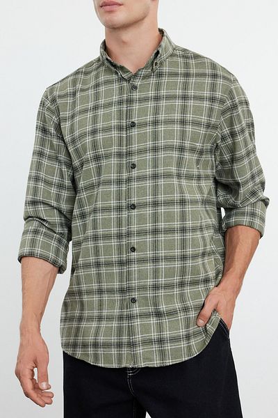 Edit by Trendyol Zimní khaki kostkovaná košile - Unisex Lumberjack, Regular Fit Tmnaw25Go00006