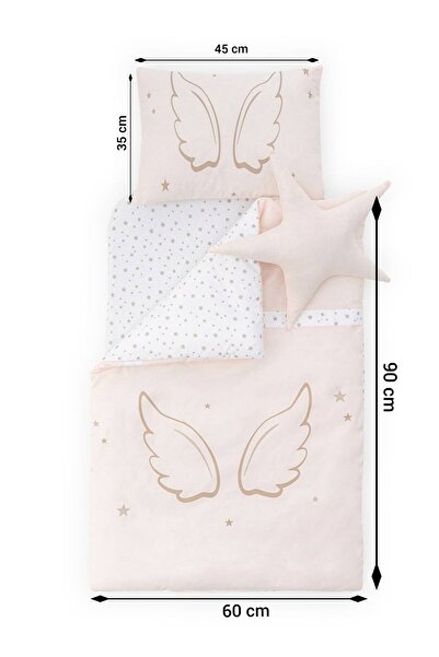 Wellgro Angel Wings 5 Parça Beşik Uyku Seti, 90x60 cm Bebek Beşik Uyku Takımı, Pembe